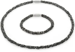 Armband gestrickt, Silber oxidiert