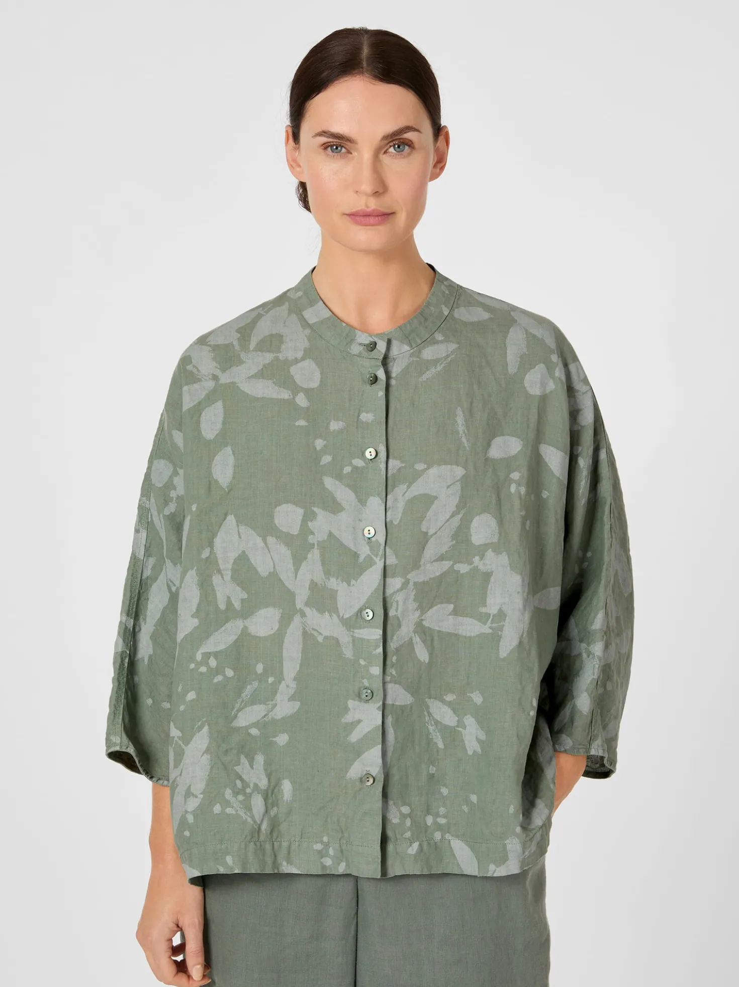 Damenbluse Hanf gemustert