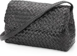 Lederhandtasche geflochten, schwarz