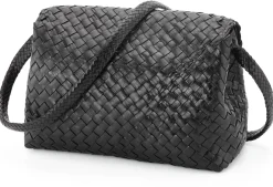 Lederhandtasche geflochten, schwarz