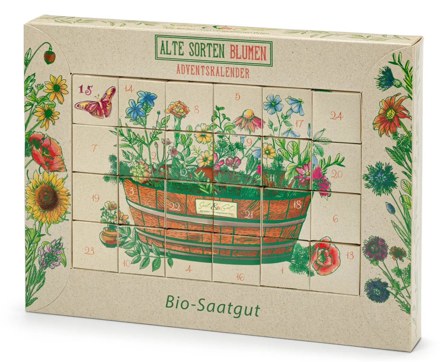 Saatgut-Adventskalender Bio Historische Blumen